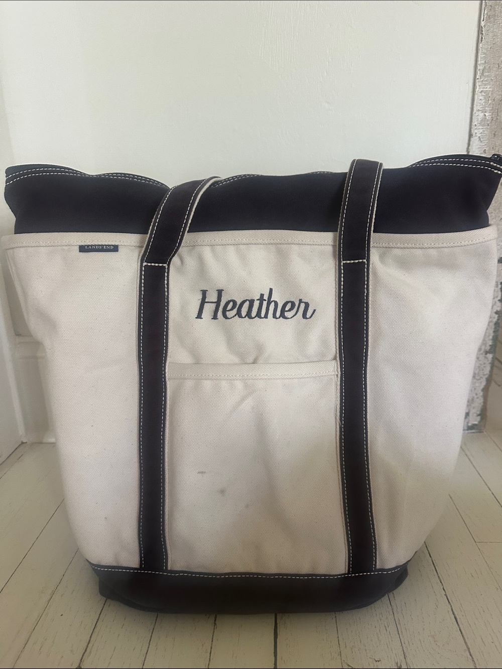 Lands’ End Canvas Tote Bag with Navy Trim